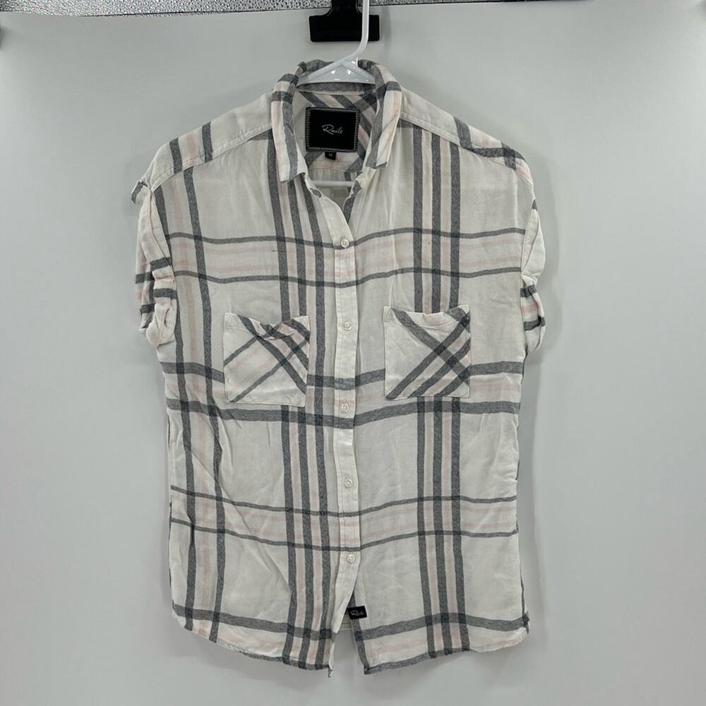 Rails Women's Britt Plaid Short Sleeve Rayon Button Down - White Multi - XS